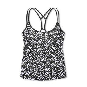 Kona Sol Women's Racerback Tankini Top - Black/White  Medium